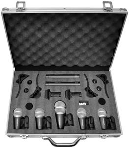 Pyle Pro 7-Piece Wired Dynamic Drum Mic Kit - Kick Bass, Tom / Snare & Cymbals Microphone Set - For Drums, Vocal, & Other Instrument - Complete with Thread Clip, Inserts, Mics Holder & Case - PDKM7