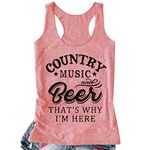 LANMERTREE Country Music and Beer Summer Recerback Tank Tops for Women Funny Graphic Camis Vacation Workout Tanks Shirt, Pink, X-Large