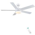 CJOY 52'' Ceiling Fans with Lamps, White Ceiling Fan Light Dimmable Tri-Colour, Quiet Reversible Ceiling Fan 5 Blades, AC 3 Speeds, Timer, Use for Home/Bedroom/Living Room/Kitchen/Shop