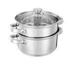 Fableart Stainless Steel 2 Tier Steamer Set with Glass Lid | Pasta Steamer | Vegetable Steamer | Momo Steamer | Rice Steamer; 20 cm (Sandwich bottom)