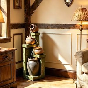 Bumilgar 37" Indoor Water Fountain with Terracotta Pots LED Lights