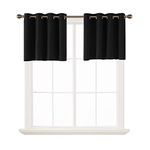 Deconovo Short Valances, Blackout Small Window Curtains, Basement Room Darkening Curtains, Kitchen Tier Curtains, 2 Panels Cafe Curtains, Black, 52W x 24L Inch