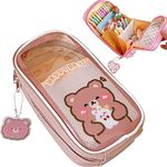 chiLUER Kawaii Pencil Case - Cute Pencil Case Aesthetic for Girls,Large Capacity Pen Pencil Pouch Durable Bag,School Supplies for Teen Girls - Can Holds 60+ pens, Brown