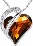 Leafael Holiday Gift Necklaces for Women, Infinity Love Heart Pendant Dark Topaz Brown Healing Crystal for Stress, Silver Plated 18" + 2" Chain, Christmas Jewelry or Birthday Gifts for Mom & Wife