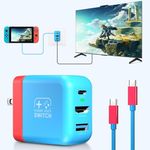 TreasLin for Nintendo Switch Dock Charger 30W Adapter Dock for Switch/OLED Portable Dock Adapter with USB C 3.1 Port for Switch TV Dock 4K 60Hz Output Power Supply Dock for Swtich USB Hub, Blue