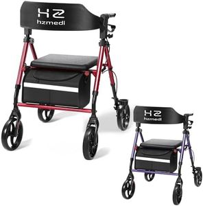 Walkers for Seniors with Seat, Foldable Rolling Walker with Durable Aluminum, Dual Adjustable Height Rolling Walker 8" Wheels Wheelchairs for Adults (Jujube Red and Purple)