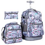 seastig Rolling Backpack 18 Inch Roll Backpack with Lunch Bag and Pencil Case Set Roll Backpack Laptop Backpack Adults Children