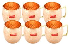 HAZEL Copper Hammered Finish Drinkware Mug Set of 6, 550 ml