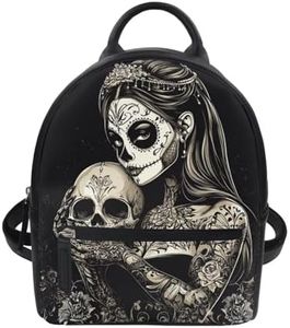 Freewander Womens Mini Backpack Purse Skull Print Fashion Leather Backpack Casual Shoulder Bag for Ladies College Small Satchel for Shopping Travel School, Witch Pattern