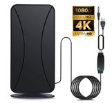 TV Aerials Indoor, 4K HD Digital TV Antenna 460 Miles Range Support1080P 360° Acceptance Reception Freeview TV Aerial with Signal Booster 16.4ft Aerial Cable for All Local HDTV Channels - Black