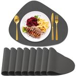 BIPASION Leather Placemats Set of 8, Round Placemats for Dining Table Heat-Resistant Non-Slip Washable Coffee Mats Kitchen Place Mats Easy to Clean Table Mats, Dark Grey