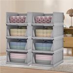 Kuber Industries Large 8 Pcs Storage Organizer | Wardrobe Organizer For Clothes | Cupboard Organizer | Foldable Shirt Stacker Box | Cloth Box for Almirah | Closet Storage Basket | Gray