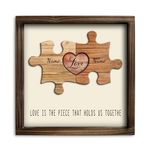 Kas Home Personalized Wooden Heart Name Puzzle Sign, Custom Family Name Puzzle with 1-8 Names Engraved Text Gift Desktop Ornament for Father's Day Mother’s Day Anniversary Valentine's Wedding Gift