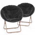 MoNiBloom Round Folding Faux Fur Saucer Chair for Bedroom Living Room Dorm Foldable Metal Frame Oversized Large Comfy Furry Padded Soft Lounge Lazy Cozy Moon Chair for Adults (Black, 2 Pieces)