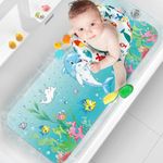 XIYUNTE Bath Mat Non Slip Kids, Cartoon Non Slip Bath Mats for Tub, 100x40cm Extra Long Baby Bath Mat, Kids Bath Tub Mat with Suction Cups and Drain Holes, Machine Washable, Dolphin