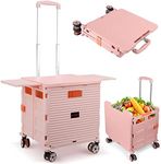 Foldable Utility Cart Collapsible Portable Crate Rolling Carts with Wheels Tote Basket with Magnetic Lid Telescopic Cover Wear-Resistant 360°Rotate Wheel Noiseless for Shopping Storage Office Use