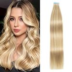 AGMITY Tape in Hair Extensions Human Hair Ash Blonde Highlight Blonde 40g/pack Invisible Straight Seamless Skin Weft Remy Hair Extensions Tape in Human Hair(14 Inch #P18/613)