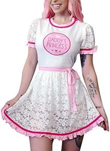 Littleforbig Adult Baby Diaper Lover ABDL Button Crotch Romper Onesie - Daddy's Princess Lacy Dress, New Lace, X-Large