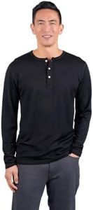 Woolly Clothing Men's Merino Wool Long Sleeve Henley - Everyday Weight - Wicking Breathable Anti-Odor M BLK