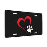 Dog Paw Love Heart Front License Plate Cover Dog Paw Love Heart Personalise Car Black License Plate Aluminum Metal Funny Novelty Vanity Tag Decor for Standard Us Canada 12x6 Inch