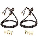 SKW A Pair Audiophile Speaker Cable,Convertible Banana Spade Gold Plated Connector,Nylon Braid,HiFi Quality Cable(9.8ft/3M,Black,2 Cables for 2 Speakers)