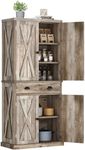 YITAHOME 72'' Tall Kitchen Pantry, Farmhouse Kitchen Storage Cabinets with Barn Doors, Drawer and Adjustable Shelves, Wood Cupboard for Kitchen, Dining Room, Bathroom, Light Rustic Oak