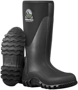 TerraTrax Rubber Boots for Men Muck Boots Waterproof Rain Boots 6mm Neoprene Rubber Work Boots Outdoor Wading Boots for Fishing Farming Hunting Gardening in All-Season, Brown, 7