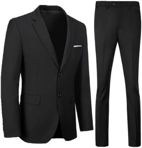 Mens Suit 2 Pieces Suits for Men Slim Fit Blazer Wedding Prom Tuxedo Suit Jacket Pants Set, Black, Large