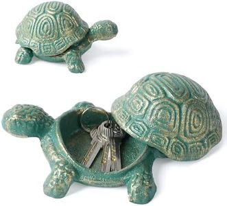 Notakia Cast Iron Turtle Outdoor Key Hider for Garden Decor Hide A Key Holder for Keys Jewelry and Trinkets Hidden Storage Box for Ear Studs, Paper Clips Cute Turtle Spare Key Hider (Teal Turtle)