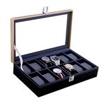 Galaxy Craft 12 Slot Watch Box Organizer Box Case for Men and Women PU Material Pack of 1 (Black), Polyurethane