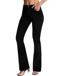 roswear Womens Mid Waist Bell Bottom Stretchy Flare Jeans Pants, Black, Small