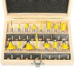 TOOLDO Router Bits Set of 15 Pieces with Wooden Box, 1/4 Inch Shank with Tungsten Carbide Router Bits , for Woodwork Project