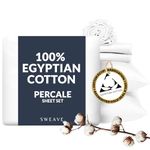 Sweave 100% Egyptian Cotton Percale Sheets Queen Size - Genuine Luxurious 400 Thread Count - Naturally Crisp, Breathable, Skin-Friendly & Cooling - Softer After Each Wash - Oeko-TEX Certified Giza