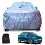 GARREGE Tata Tigor All Models Car Body Cover Waterproof With Side Mirror&Back Antenna Pocket&Soft Inner Cotton For Car(Elacstic In Four Places Triple Stitched)(Metallic Silver Blue Piping Style