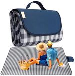 Waterproof Foldable Picnic Blanket, Large 200x150cm Sandless Beach Picnic Blanket with Carrier Straps for Travel Camping Hiking Festival Park Lawn (Dark Blue)