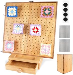 Extra Large 16.5” Foldable Crochet Blocking Board with Drawer & 40 Pins/Pegs, Acacia & Bamboo Blocking Boards for Crochet Projects, Granny Square Crocheting Accessories Gifts for Crocheters Beginners
