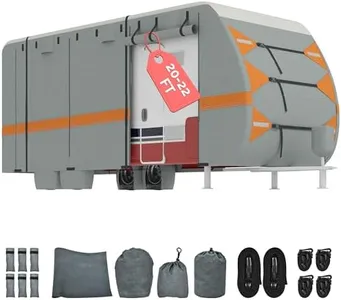 DWVO 20-22FT Travel Trailer Cover RV Cover Camper Cover Super Thick Waterproof Windproof Anti-UV Rip-Stop Motorhome Covers with 2 Long Straps 4 Tire Covers Tongue Jack Cover