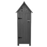 Wooden Garden Storage Shed Grey Tool Organiser Cabinet Beach Hut Sentry Box Lockable Doors 3 Corner Shelves 4 Door Hooks Roof Hatch Padlock 4 Keys Ground Fixing Kit Screw Covers Fir Wood Asphalt Roof