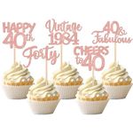 ZHUOWEISM 30 PCS Happy 40th Birthday Cupcake Toppers Glitter Forty 40 Fabulous Vintage 1983 Cheers to 40 Cupcake Picks 40th Birthday Wedding Anniversary Party Cake Decorations Supplies Rose Gold