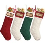 Dremisland 4PCS Personalised Christmas Stockings 18 Inch Custom Name Family Christmas Stocking Large Knitted Xmas Hanging Stocking for Kids Fireplace Christmas Holiday Party Decoration