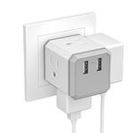 Outlet Extender with USB, Mini Multi Plug Outlet, Wall Charger with 4 AC+2 USB A Fast Charging Ports, Power Strip for Home, Office, School, RV, Cruise, Aircraft, Travel Essential