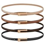 Invalidism 4 Pcs Ladies Adjustable Leather Belts for Women Skinny Waist Strap Retro Stretch Belt Ladies Thin Waist Belt for Dresses Jeans Pants with Gold Buckle