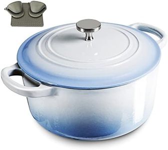 6QT Enamel Cast Iron Dutch Oven with Loop Handles, Covered Dutch Oven, Enamel Stockpot with Lid, Blue