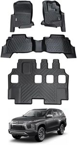 AUSGO 3 Rows Floor Mats Compatible with Mitsubishi Pajero Sport 2015-Onwards 7 Seats, Heavy Duty All-Weather 5D TPE Car Mats with Door Sill Coverage