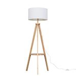 MiniSun Modern Light Wood Tripod Design Floor Lamp with Storage Shelf & White Drum Shade