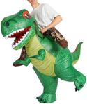 COMIN Inflatable Dinosaur Costume Adults Ride-on Green Dino Funny Blow Up Costume Halloween Party Dresses (63'')