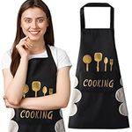 KWQINX aprons for women with pockets kitchen aprons with pockets cooking aprons for women wipe hands, waterproof for cooking and baking (black)