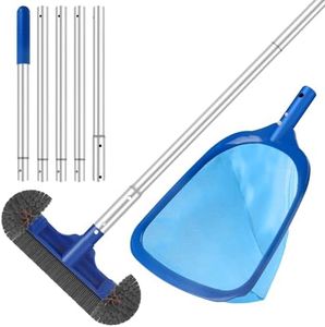 Swimming Pool Cleaning Kit Including 12.5 in Pool Brush Head,Ultra Fine Mesh Pool Leaf Skimmer Net with 76.5 in Adjustable Aluminum Pole for Remove Debris and Dirt