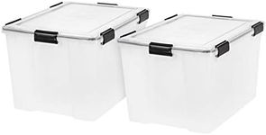 IRIS USA WeatherPro 74 Qt Storage Bins with Lids, 2 Pack, BPA-Free Plastic Gasket Box with Tight Latch and Seal, Stackable Nestable Tote Tub - Clear/Black