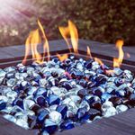 Chilli Cosmos Fire Glass Diamond 1 Inch Fire Pit Glass Rocks for Propane or Gas Fire Pit 10 Pounds White/Onyx Black/Cobalt Blue Blend